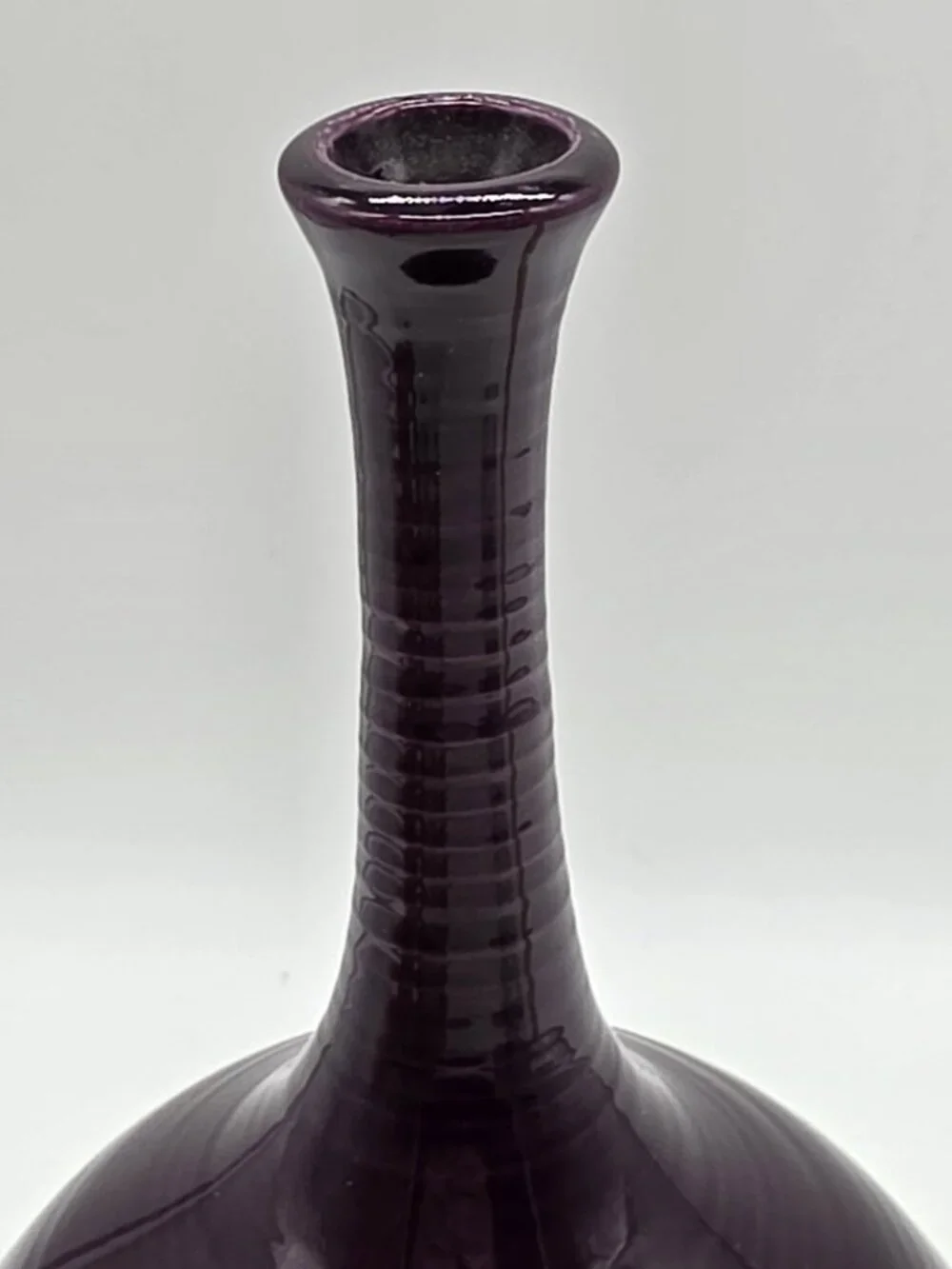 Artisan Made Long Neck Ceramic Vase Eggplant Plumb Colored MCM Boho Contemporary